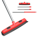 Red and black cleaning brush set with extendable handle on a white background